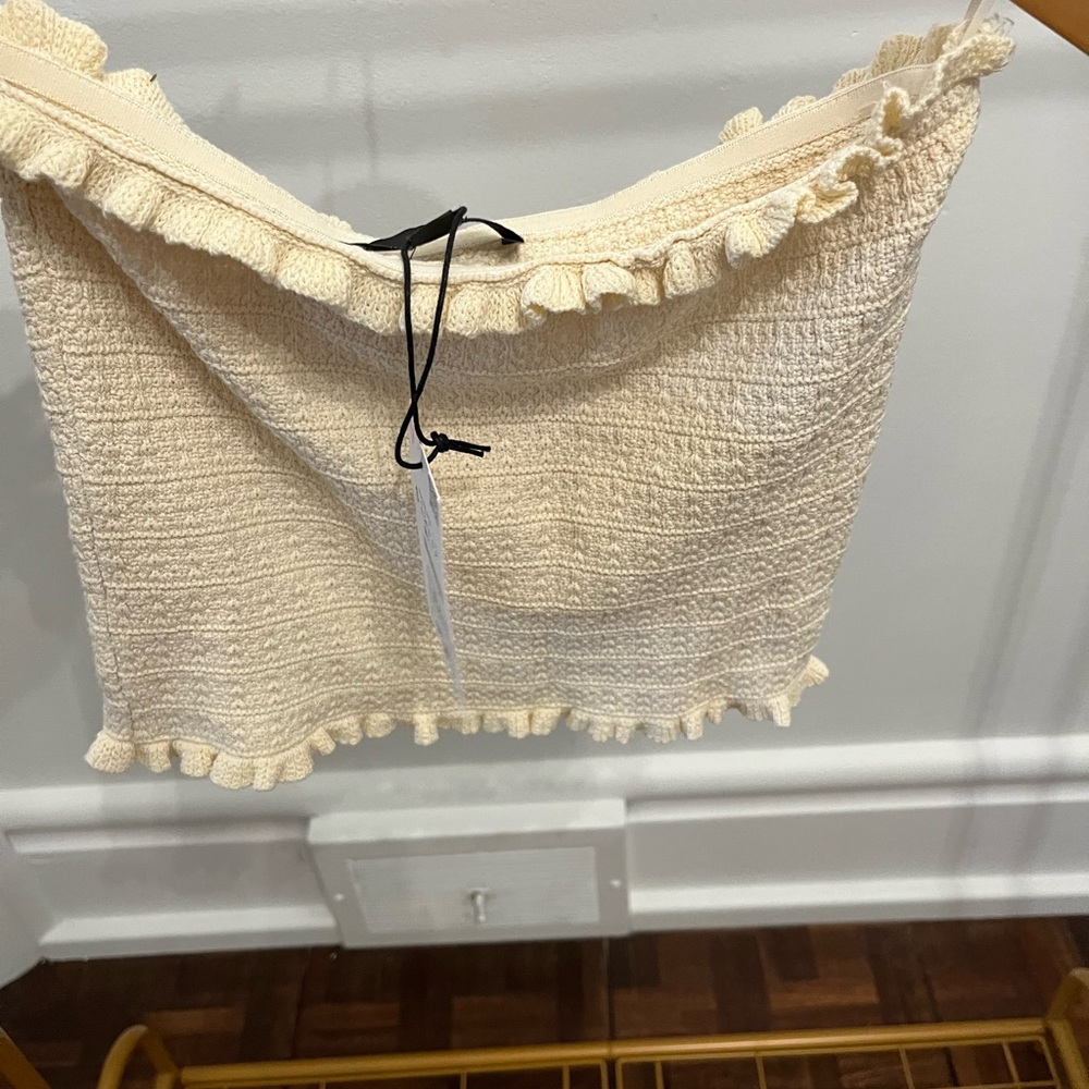 Zara Cream Ruffle Strapless Top - Picture 3 of 4